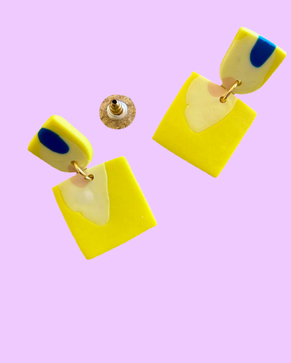 Aros amarillos de cerámica en frío – Joyería artesanal liviana