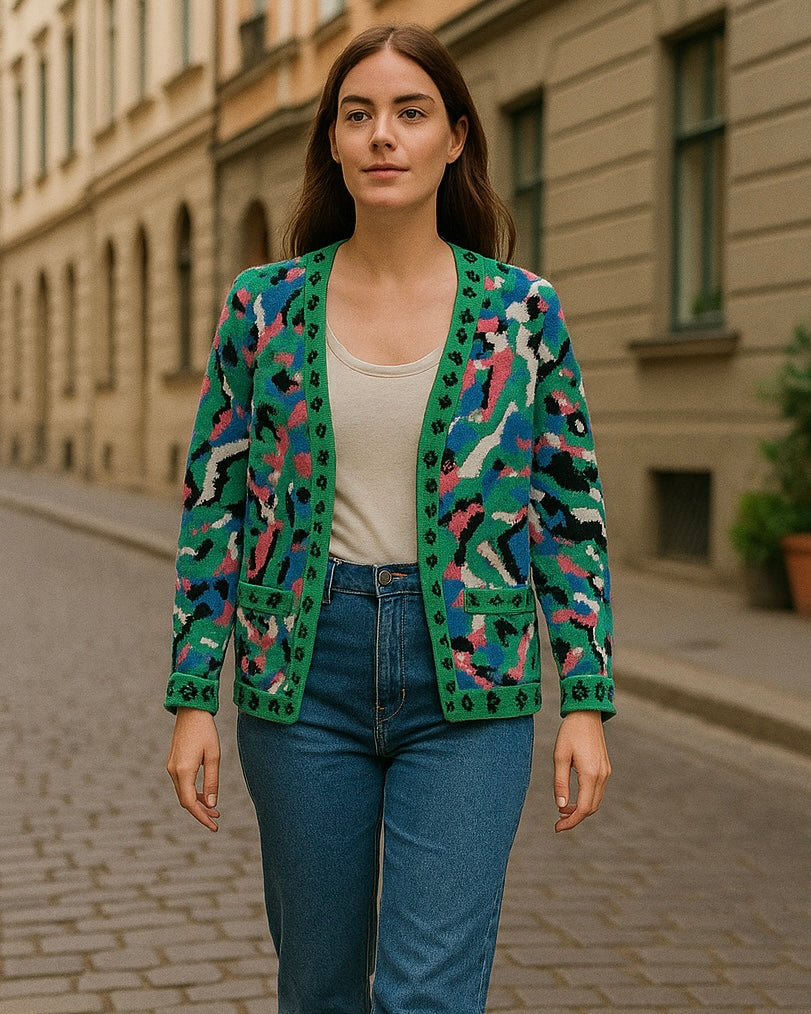 Cárdigan Verde print- Chaleco Oversize con Estampado Animal Chic