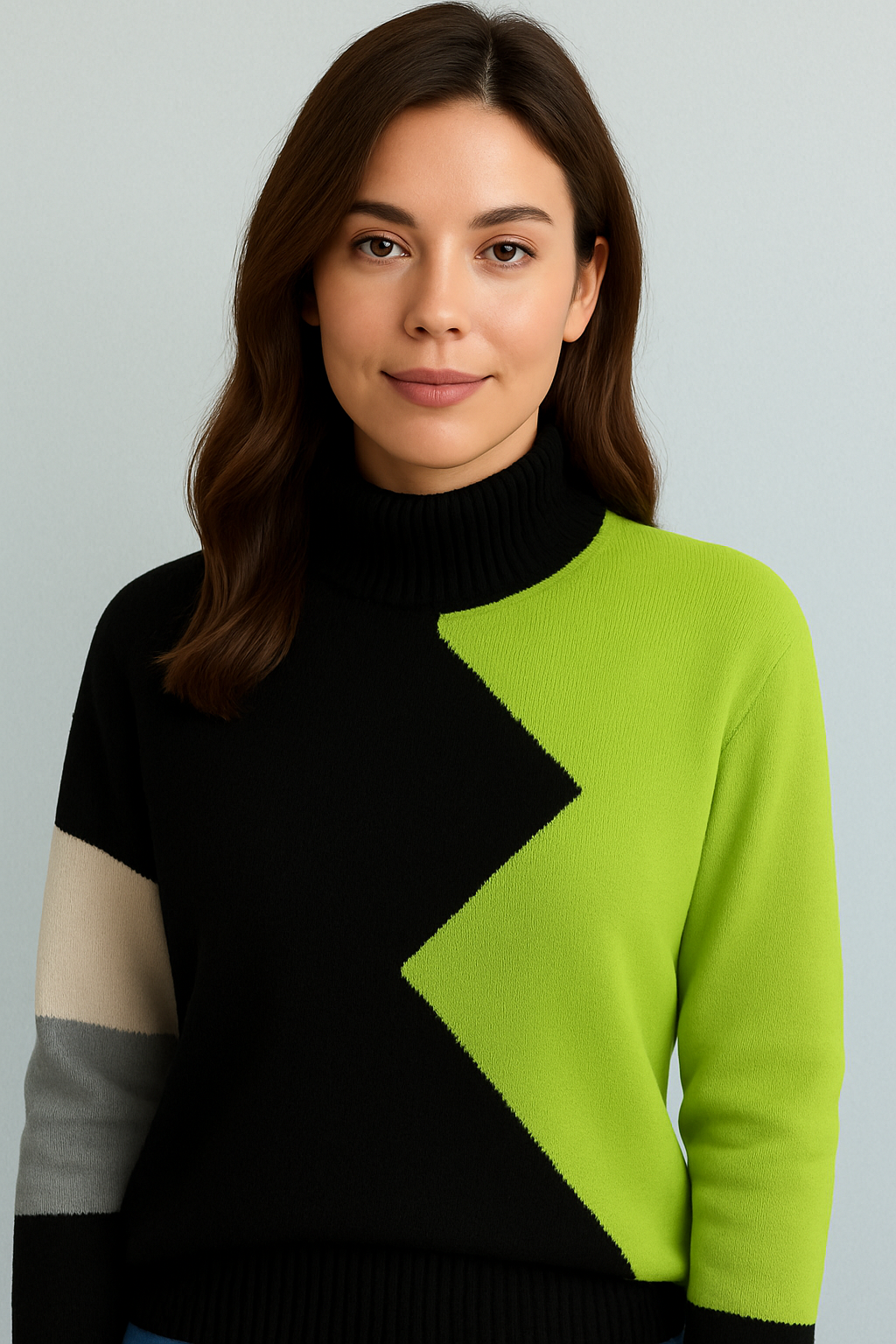 Jersey cuello alto color verde y negro - Mujer elegante invierno