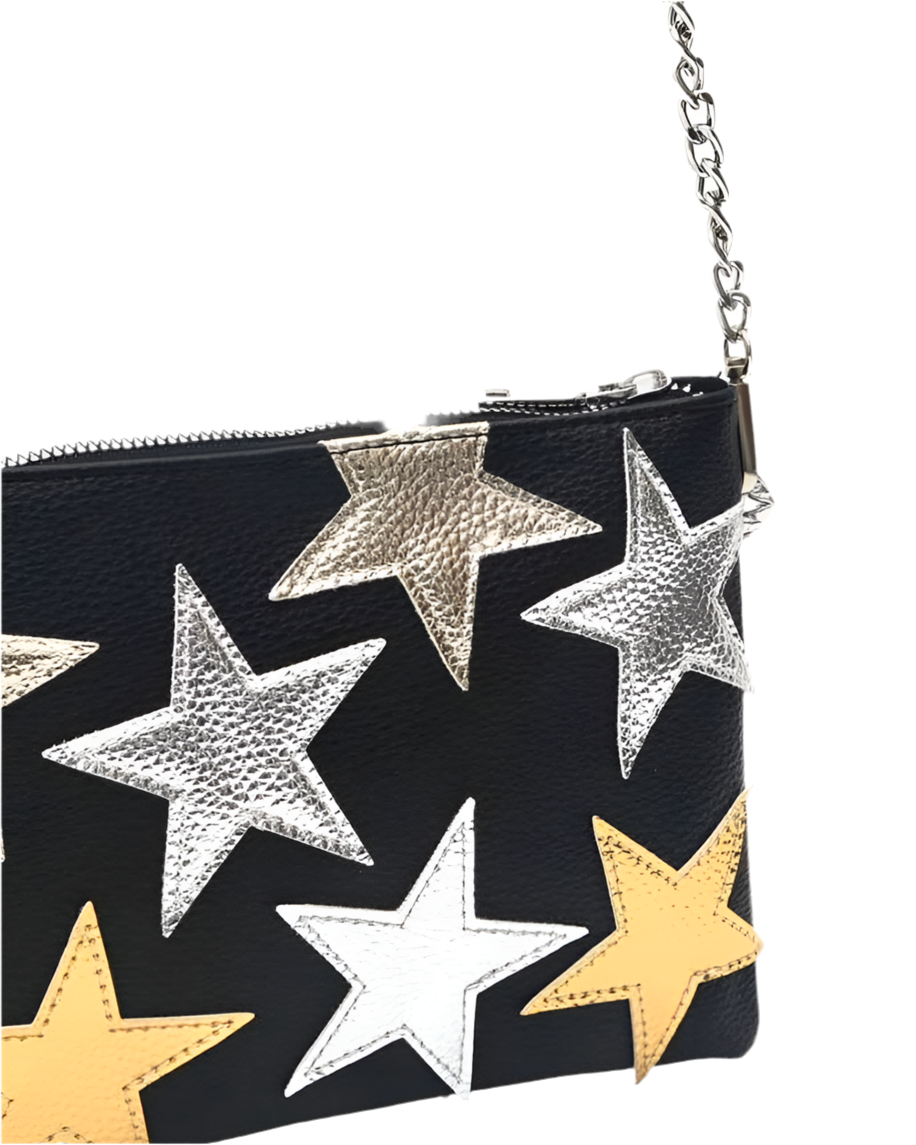 La Que Camina de Noche- Bandolera Negra con Estrellas y Cadenas, Estilo Clutch