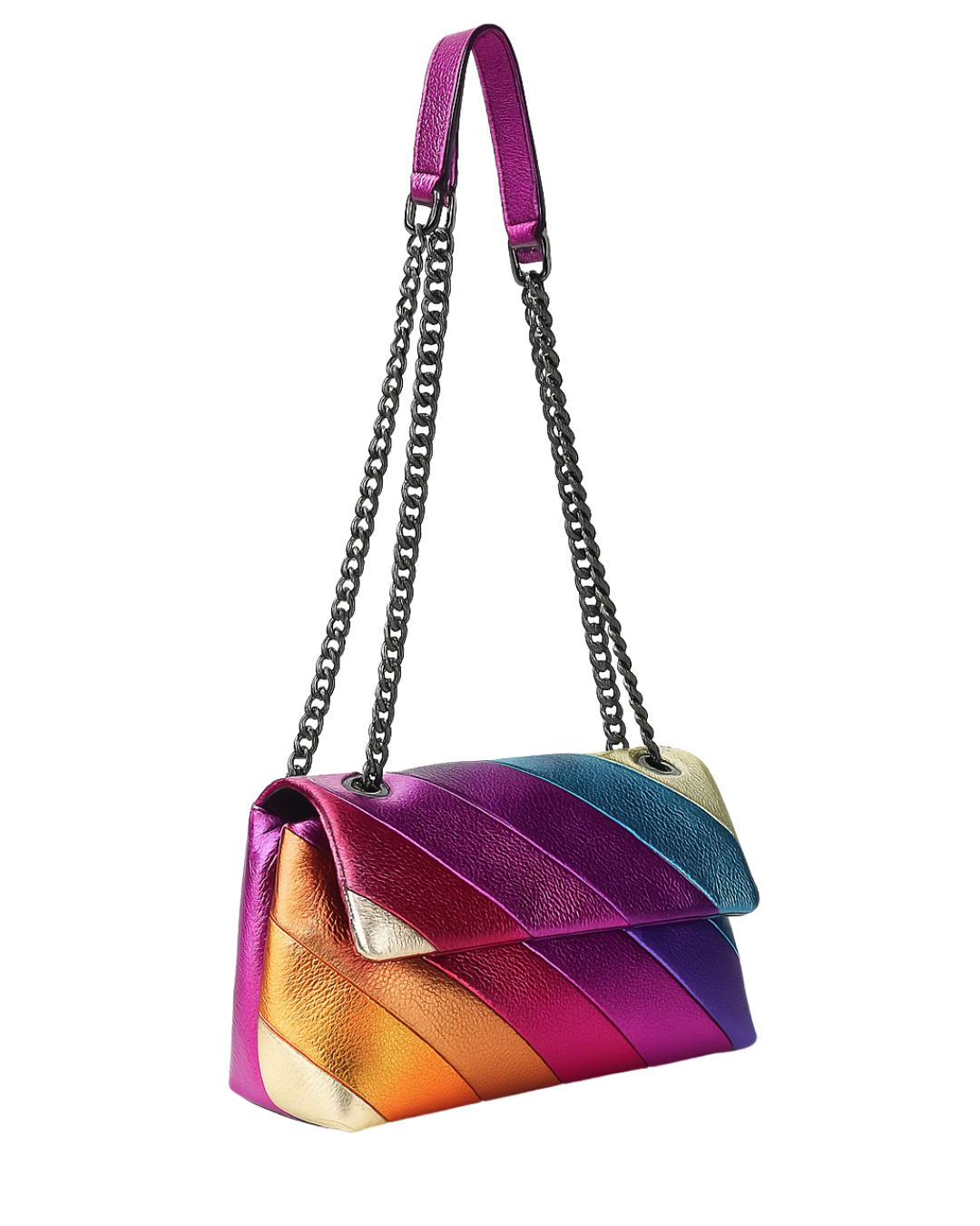 Cartera de hombro con solapa metalizada- Colores vibrantes y únicos