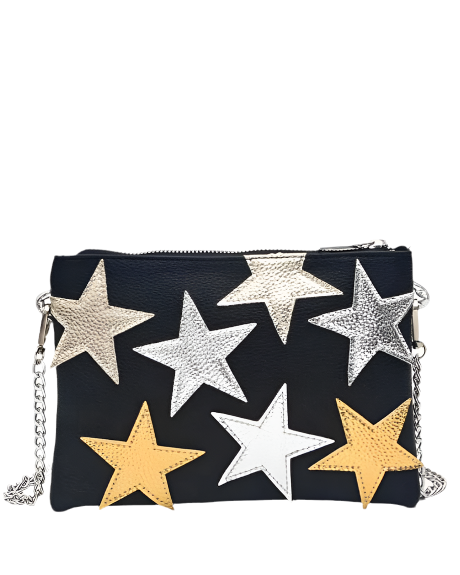 La Que Camina de Noche- Bandolera Negra con Estrellas y Cadenas, Estilo Clutch