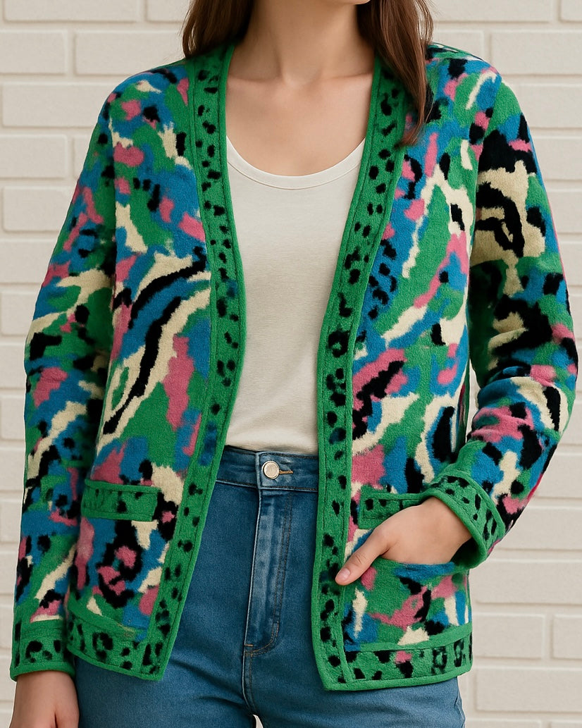 Cárdigan Verde print- Chaleco Oversize con Estampado Animal Chic
