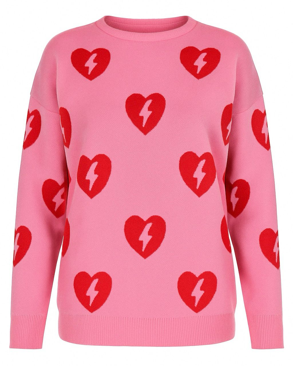Suéter rosa con corazones rojos – Estilo romántico para otoño/invierno